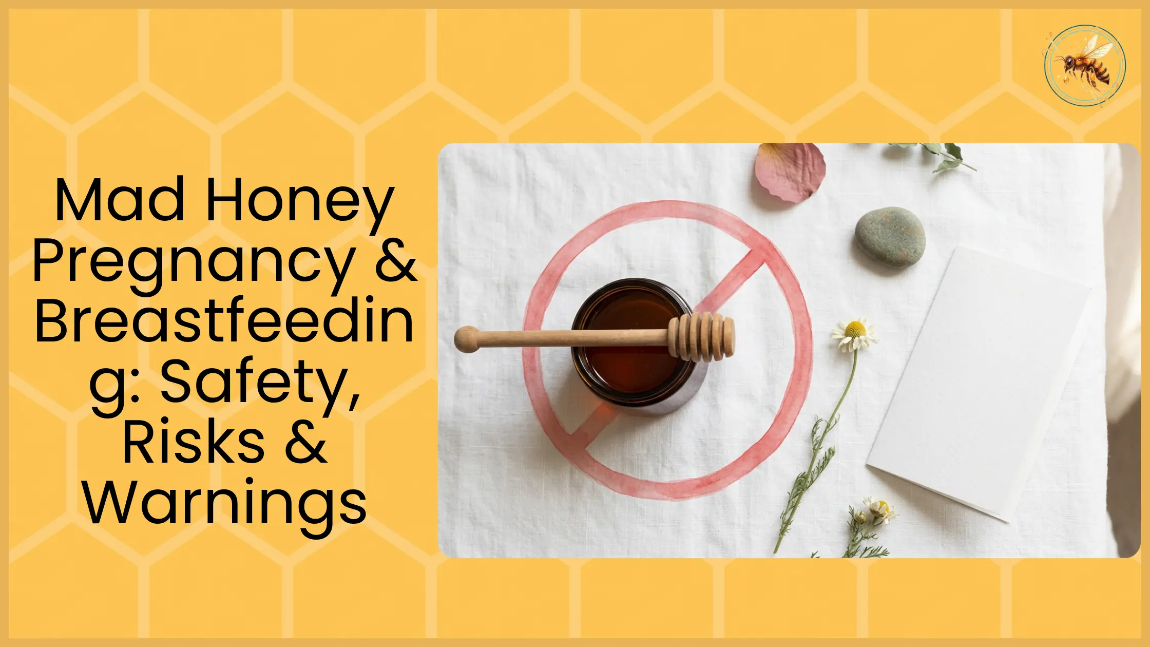 Amber honey jar with question mark lid, honey dipper, dried rhododendron flowers and rolled scroll on dark burgundy cloth with candle, representing mad honey aphrodisiac traditional use