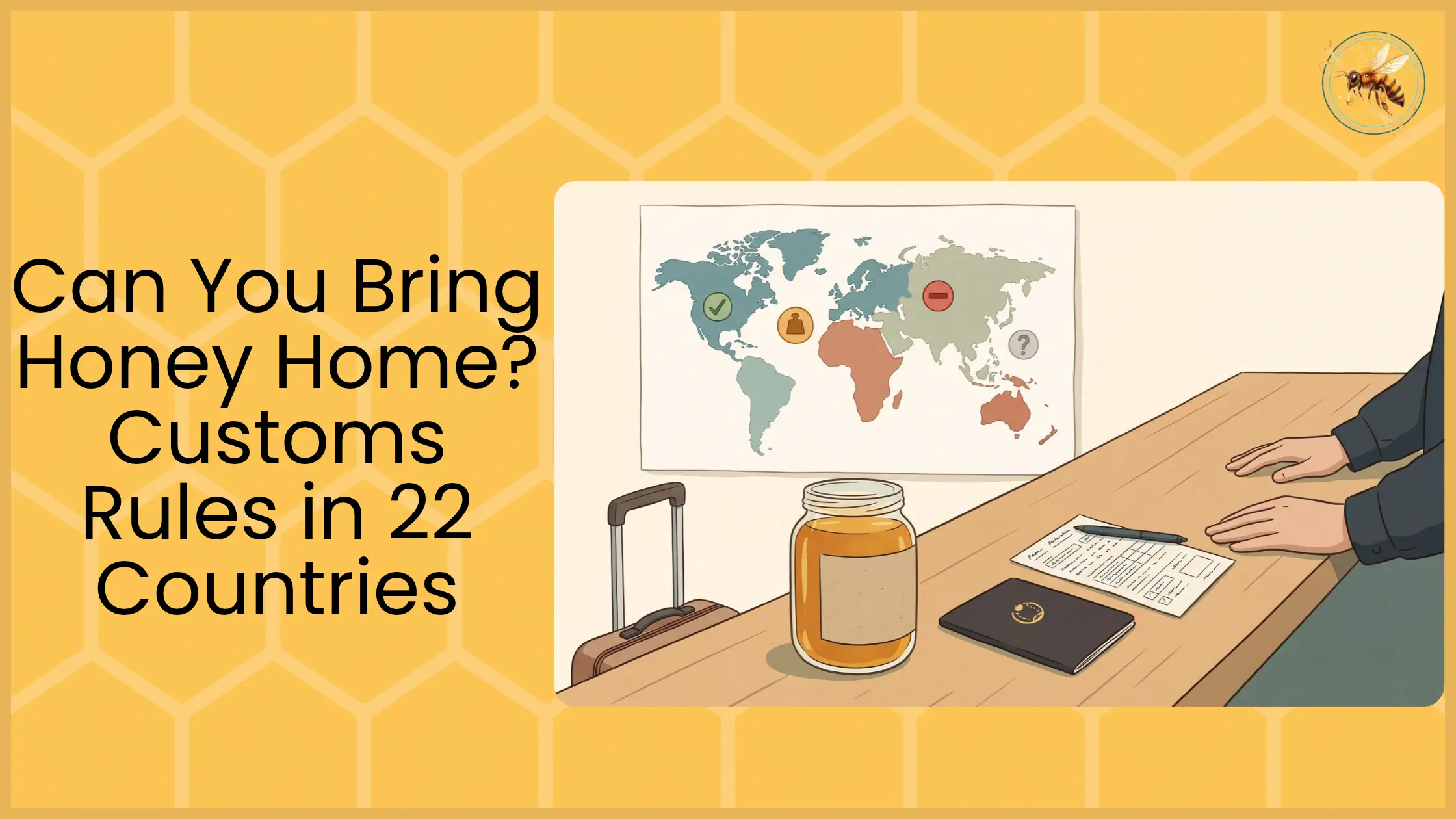Can You Bring Honey Home? Customs Rules in 22 Countries’ beside a honey jar, passport and world map